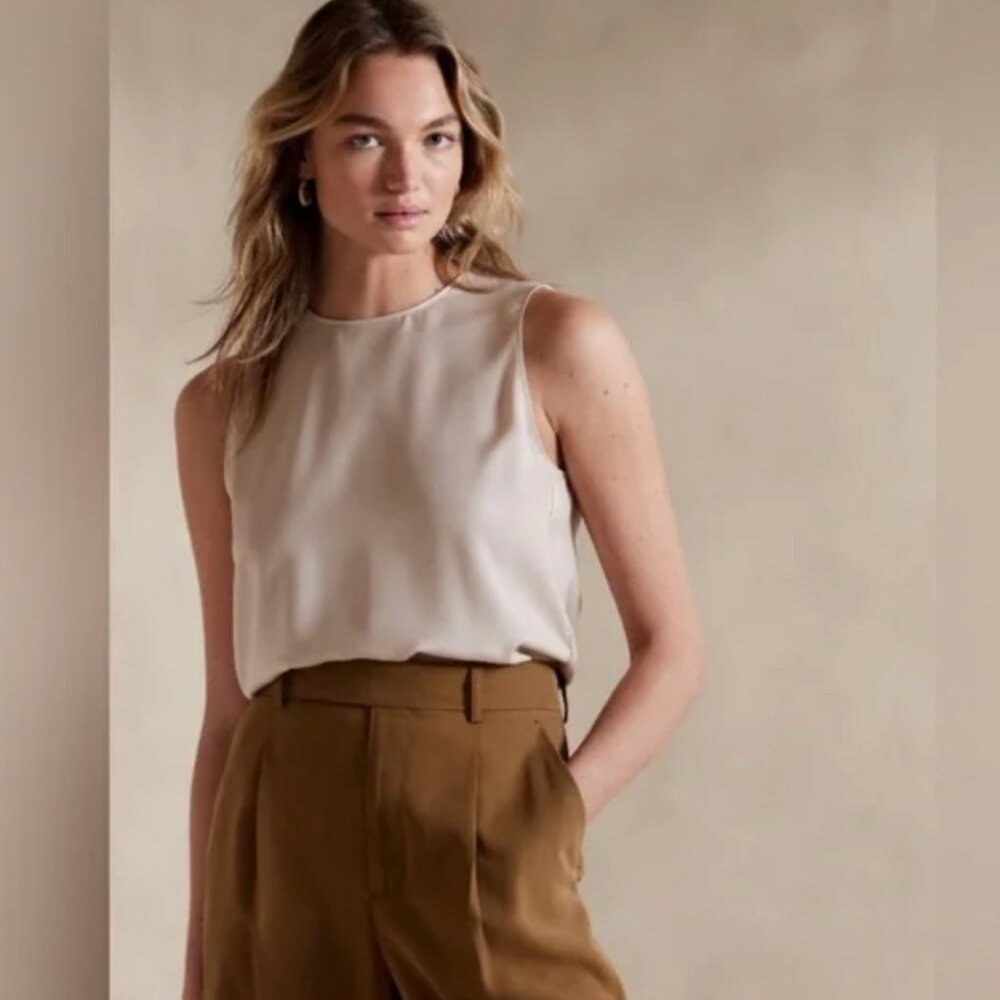 Elegant Cream Sleeveless Shell Tank Top